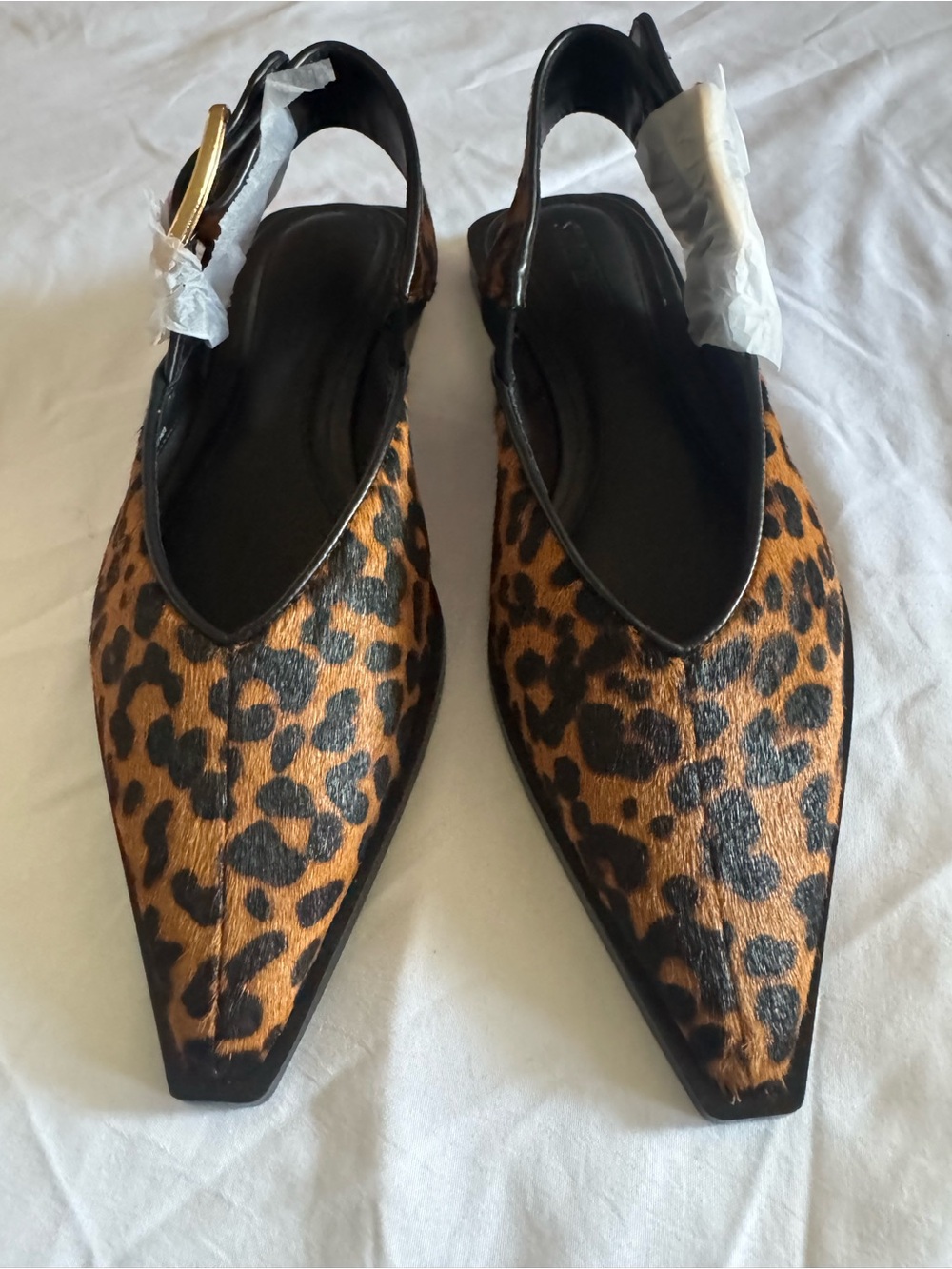 Leopard Print Pointed Toe Slingback Flats - Women